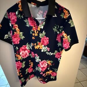 Men’s Small Floral Polo Shirt Size Small